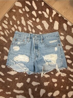 Levi’s 501 cutoff  Distressed Light Blue Denim Shorts